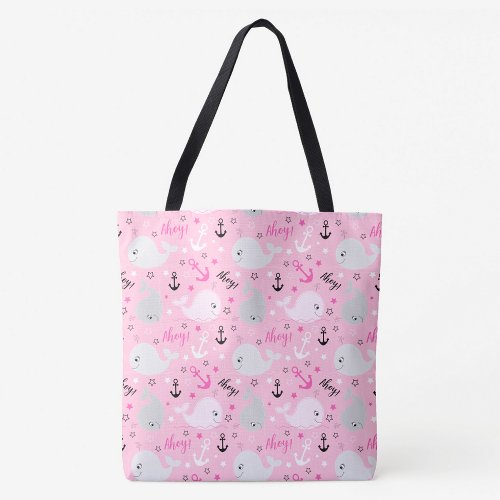 Pink Whales Anchors Nautical Girly Ocean Pattern Tote Bag