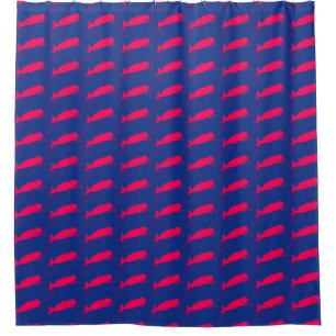 pink whales on blue pattern shower curtain