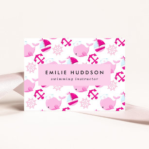 Pink Whales, Swim Instructor, Swimming Coach Business Card