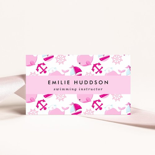 Pink Whales Swim Instructor Swimming Coach Business Card