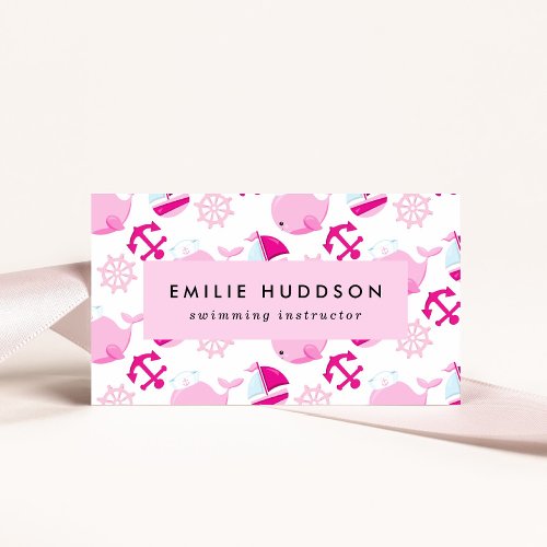 Pink Whales Swim Instructor Swimming Coach Business Card