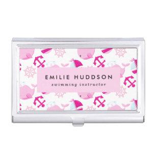 Pink Whales, Swim Instructor, Swimming Coach Business Card Case