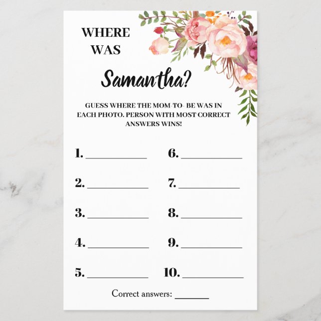 Pink Where was She Baby shower bilingual game card Flyer (Front)