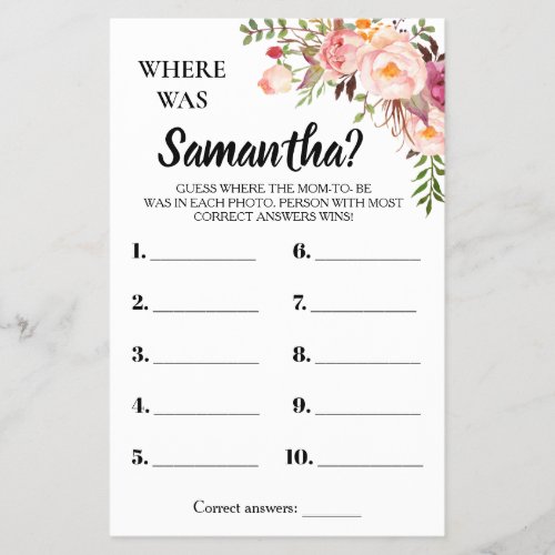 Pink Where was She Baby shower bilingual game card Flyer