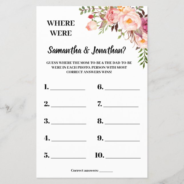 Pink Where were they shower bilingual game card Flyer (Front)