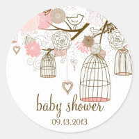 Pink Whimsical Birdcages Baby Shower Sticker