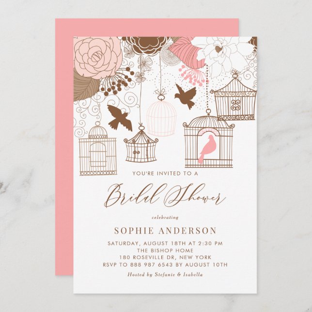 Pink Whimsical Birdcages Bridal Shower Invitation (Front/Back)