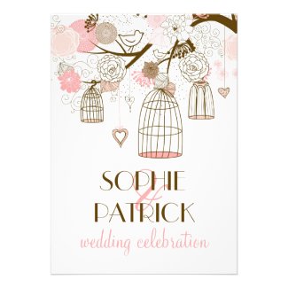 Pink Whimsical Birdcages Floral Wedding Invitation