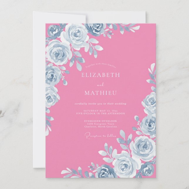 Pink Whimsical Botanical Spring Wedding Invitation (Front)