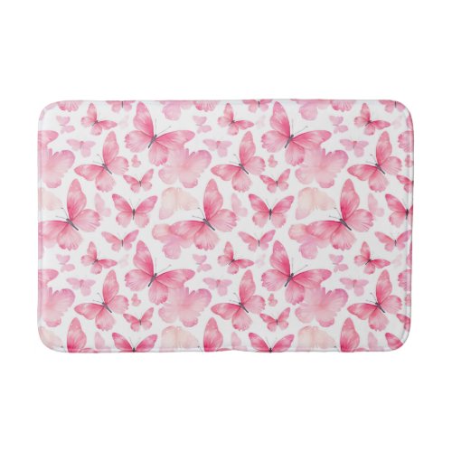 Pink whimsical Butterflies watercolor Bath Mat