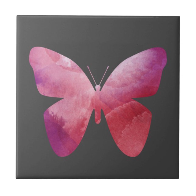 Pink whimsical butterfly ceramic tile (Front)