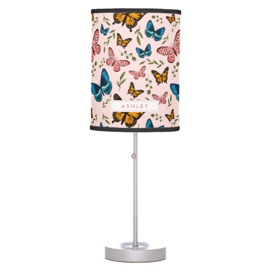 Pink Whimsical Butterfly Girls Room Table Lamp (Front)