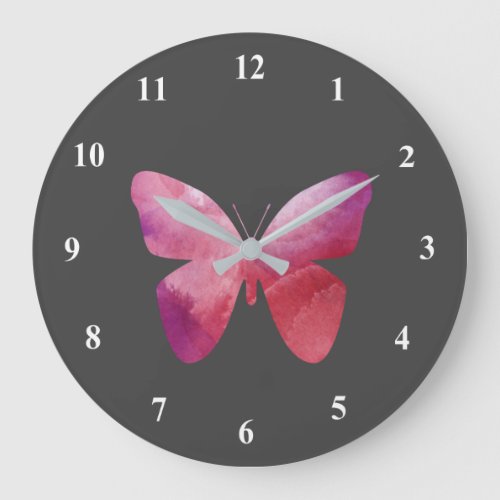 Pink whimsical butterfly large clock