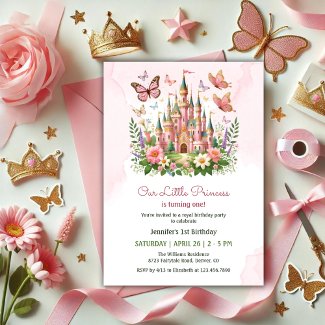 Pink Whimsical Castle Little Princess 1st Birthday