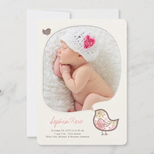 Pink Whimsical Chick Baby Girl Birth Announcement