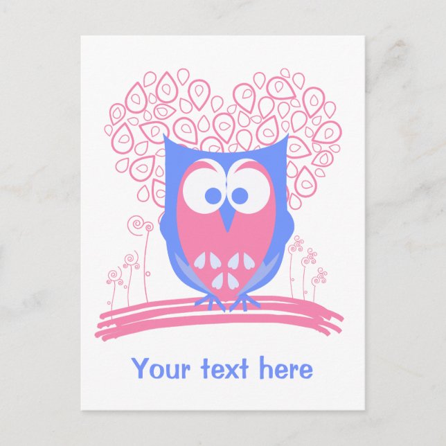 Pink Whimsical Cute Owl Custom Postcard (Front)