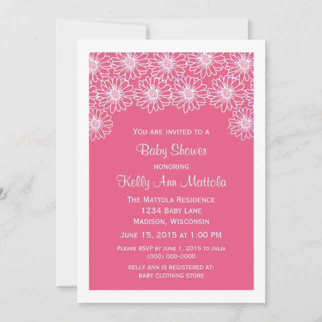 Pink Whimsical Daisies Baby Shower Invite (Front)