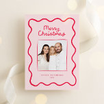 Pink Whimsical Doodle Wavy Frame Christmas Photo Holiday Card<br><div class="desc">Send your family Christmas greetings with this whimsical Christmas photo card featuring a doodle, hand-drawn wavy border frame and charming handwritten script that says "Merry Christmas". This quirky, fun and playful card comes in red and pink, but you can change the colour. The back of the card also has space...</div>