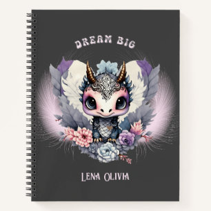 Pink Whimsical "Dream Big" Little Dragon Notebook