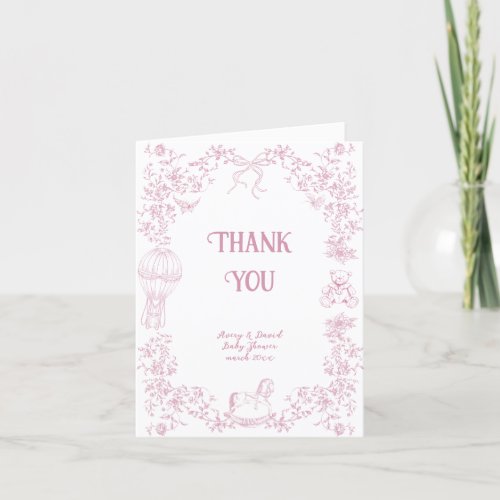 Pink Whimsical Floral Baby Shower Thank You Card