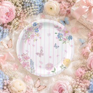 Pink Whimsical Floral Girl Baby Shower Paper Plates