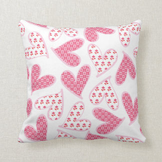 Pink Whimsical Floral Hearts Pattern Throw Pillow