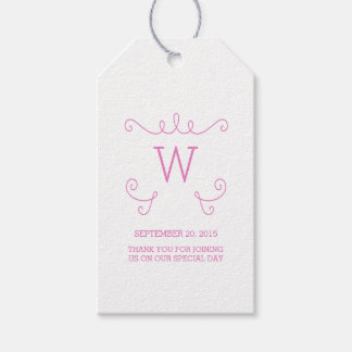 Pink Whimsical Flourish Monogram Gift Tags