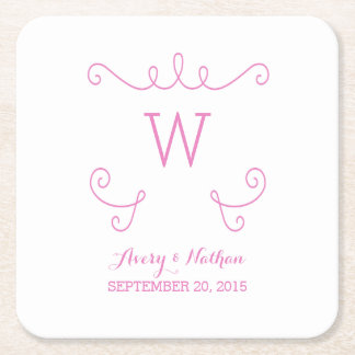 Pink Whimsical Flourish Monogram Paper Coasters