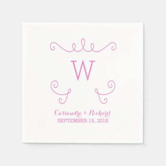 Pink Whimsical Flourish Monogram Paper Napkins