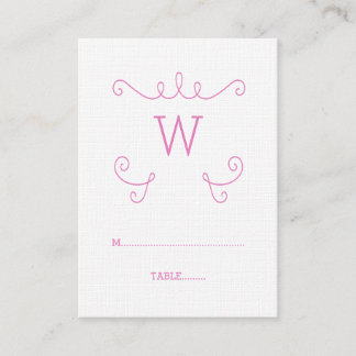 Pink Whimsical Flourish Monogram Place Card