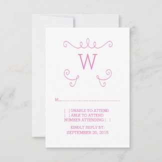 Pink Whimsical Flourish Monogram RSVP Card