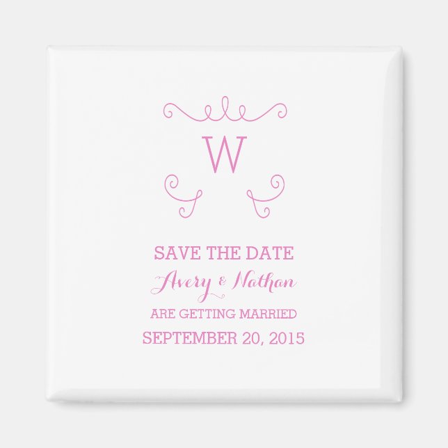 Pink Whimsical Flourish Save the Date Magnet (Front)