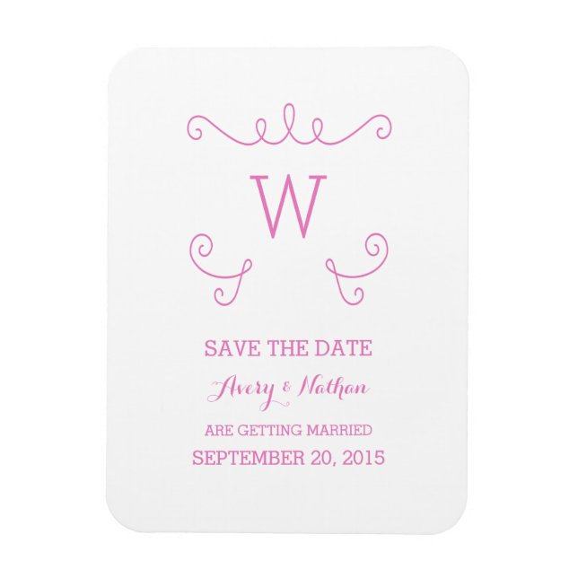 Pink Whimsical Flourish Save the Date Magnet (Vertical)