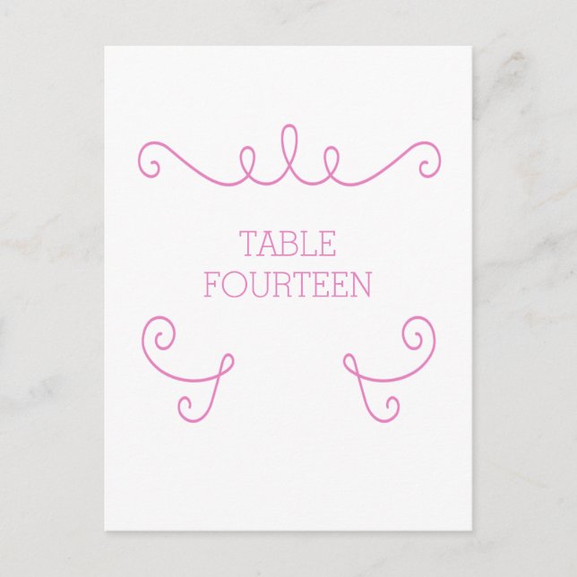 Pink Whimsical Flourish Table Number Postcard (Front)