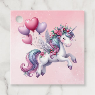 Pink whimsical flying unicorn favor tags