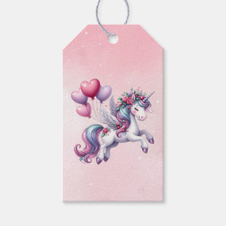 Pink whimsical flying unicorn  gift tags
