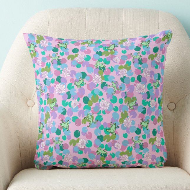 Pink whimsical frogs baby nursery decor throw pillow (Creator Uploaded)