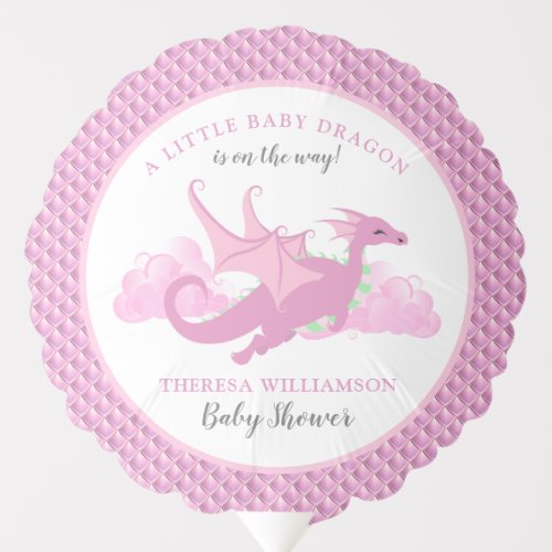 Pink Whimsical Girl Dragon Baby Shower Balloon