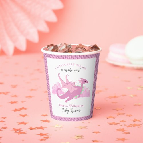 Pink Whimsical Girl Dragon Baby Shower Paper Cups