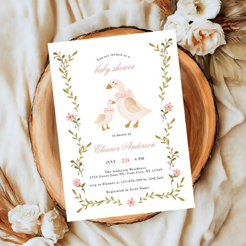 Pink Whimsical Goose Baby Shower Invitation