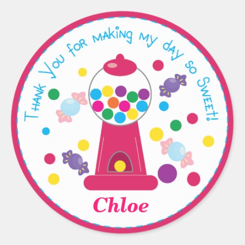 Pink Whimsical Gumball Party Sticker