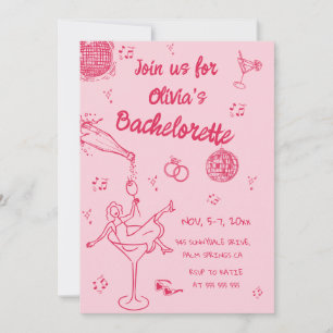 Pink Whimsical Hand Drawn Bachelorette Party Invitation