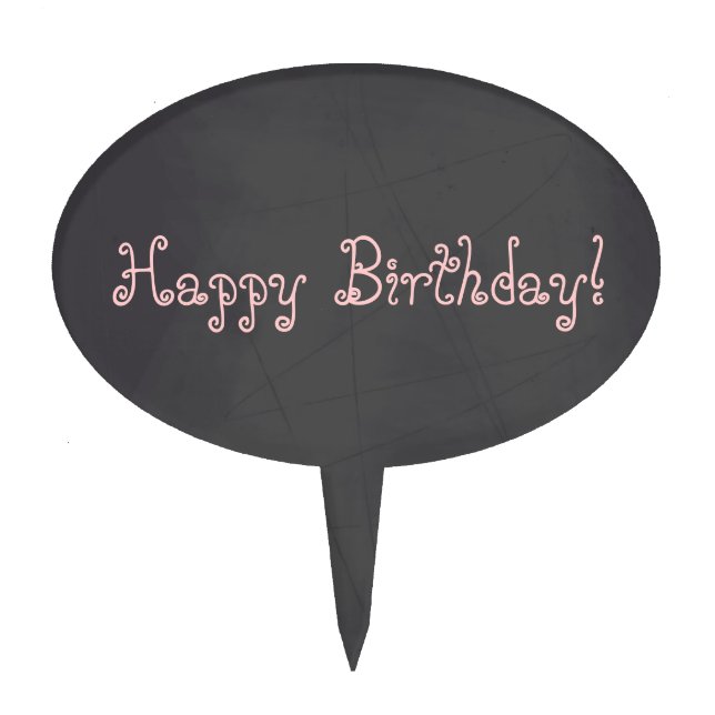Pink Whimsical Happy Birthday Chalkboard Cake Topper (Front)