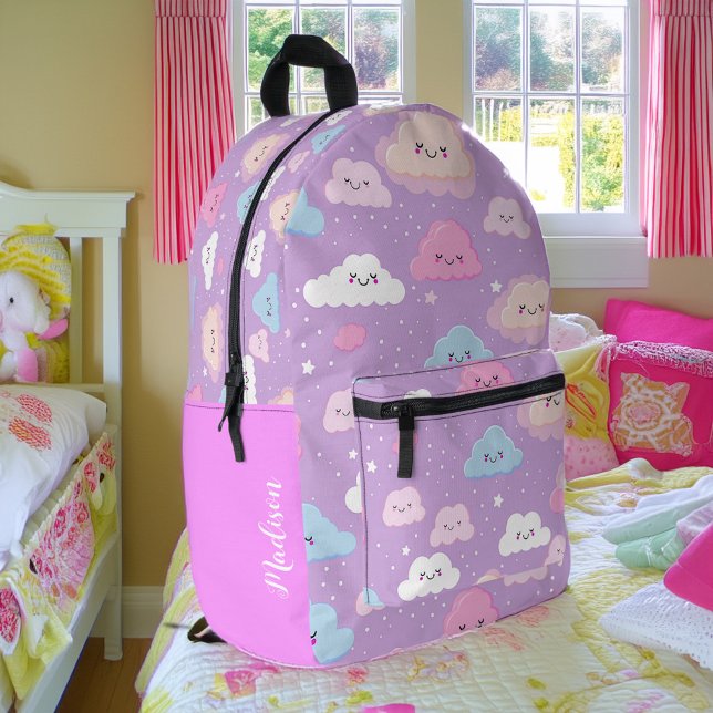Pink Whimsical Happy Clouds Personalized Printed Backpack (Creator Uploaded)