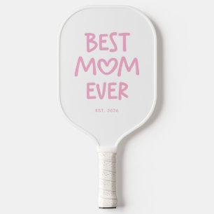 Pink Whimsical Heart Best Mom Ever Pickleball Paddle