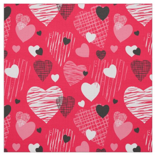 Pink Whimsical Hearts Pattern Valentine Fabric