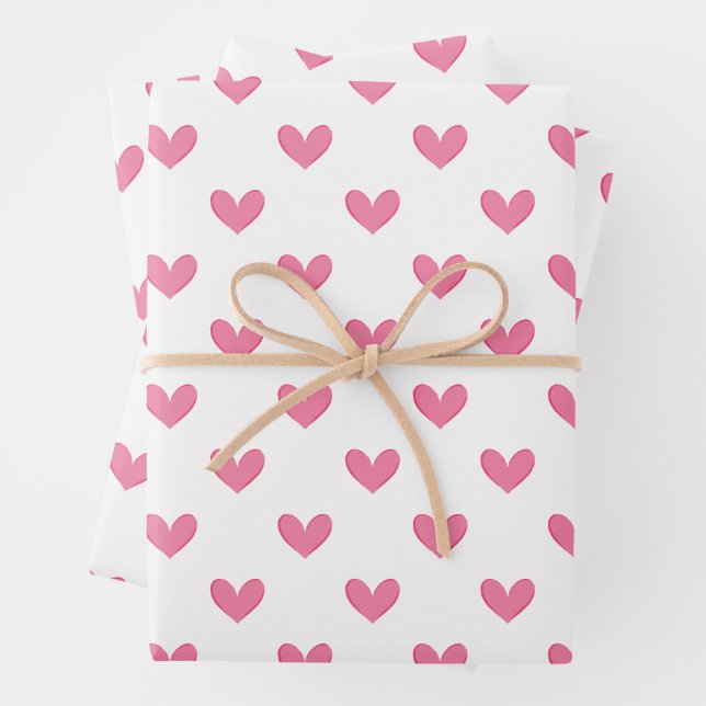 Pink Whimsical Hearts Wrapping Paper Sheets (In situ)