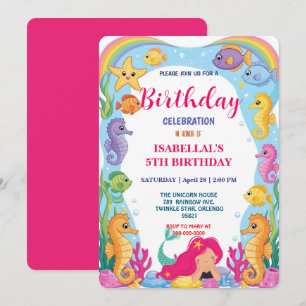 Pink whimsical mermaid rainbow birthday party  save the date