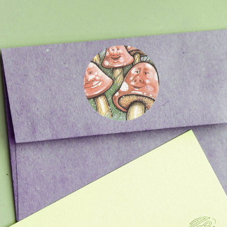 Pink Whimsical Mushroom Faces Classic Round Sticker