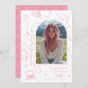 Pink Whimsical Photo Graduation Announcement